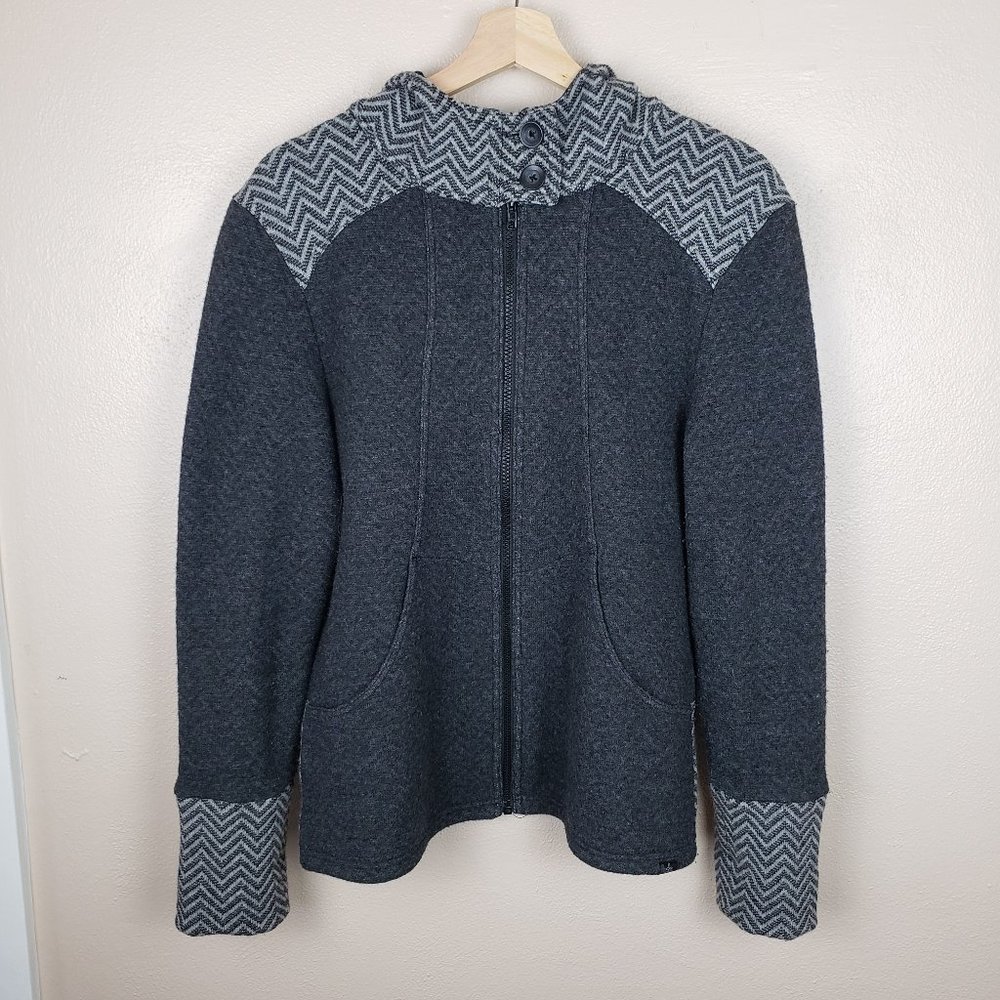 Prana Gray & White Wool Blend Zip Hoodie Large